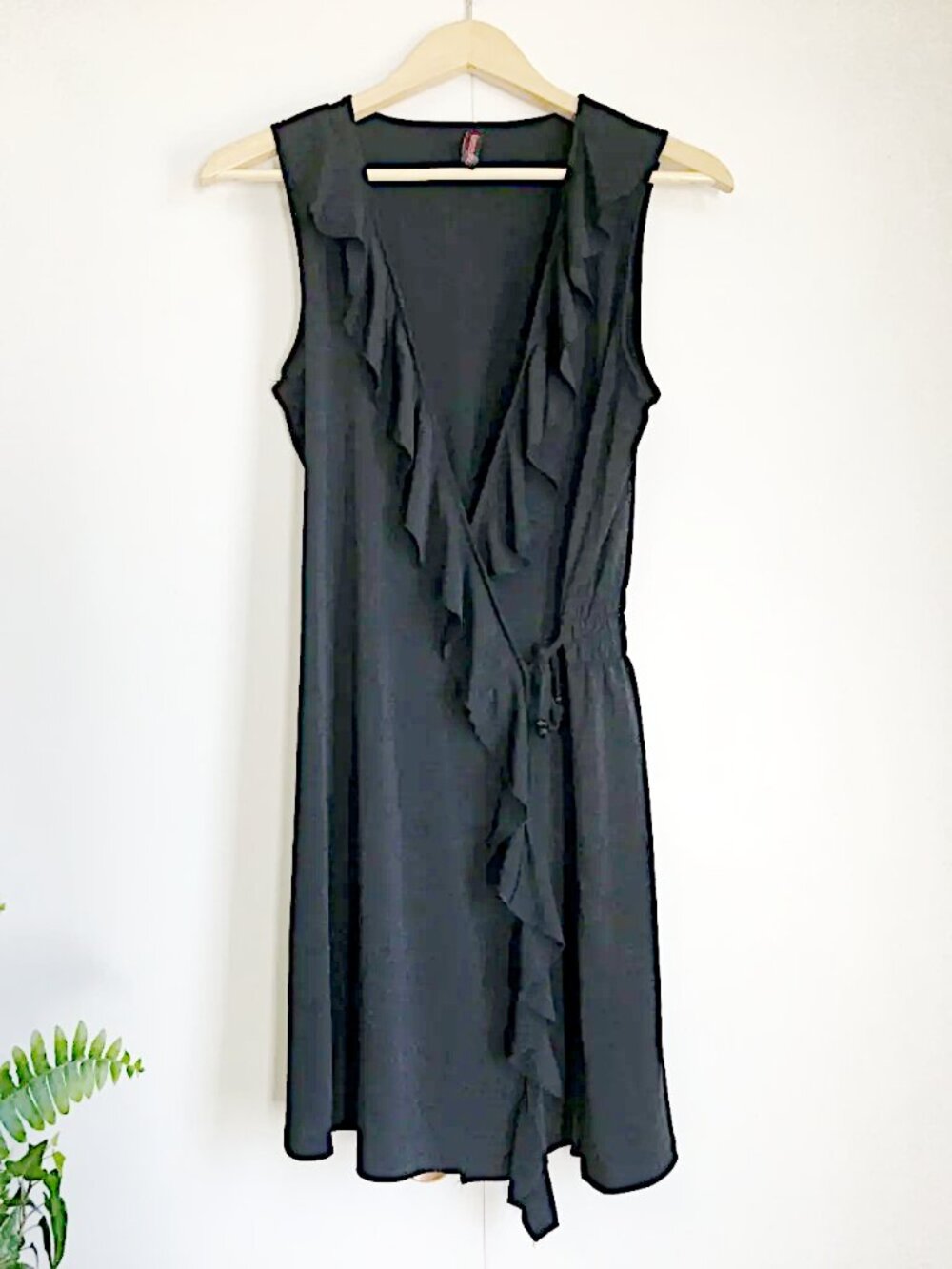 Simon Chang M Black Ruffle Wrap Dress Jewelled Gem Tassel Whimsigoth LBD Gothic